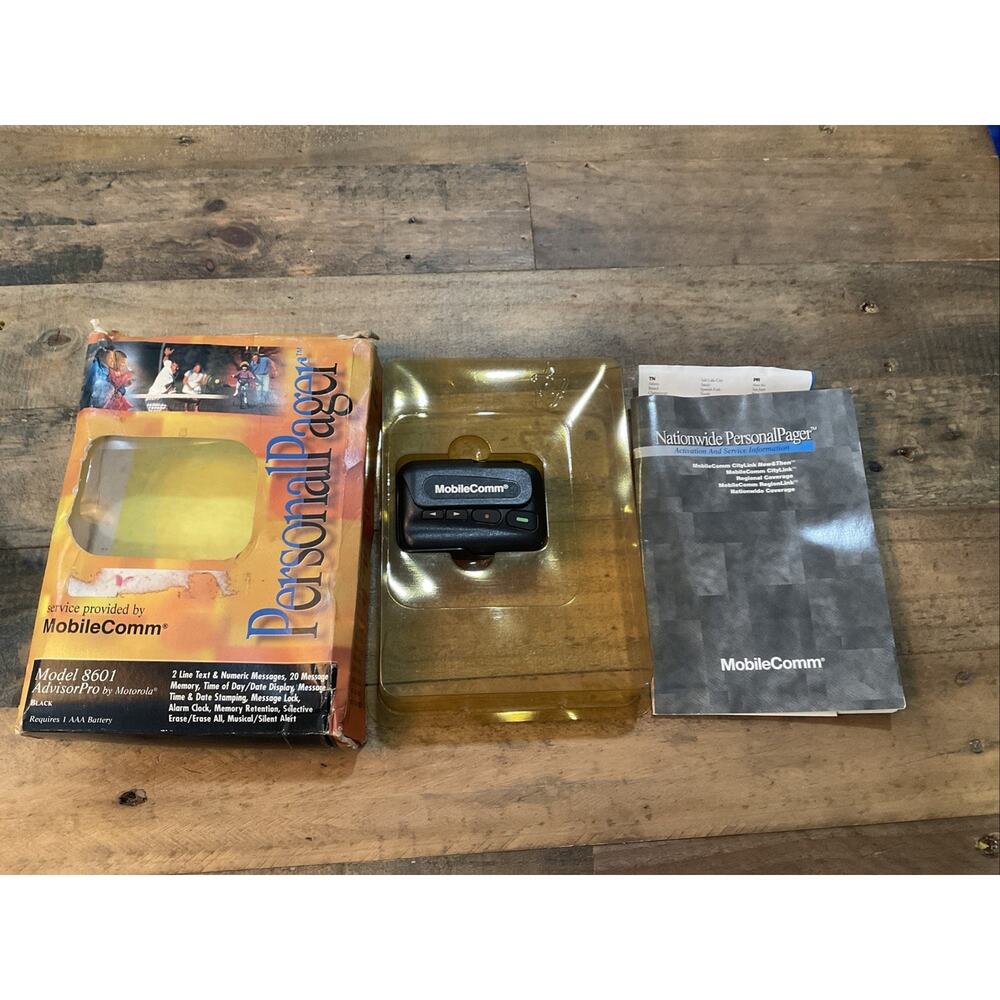 Personal Pager Vintage MobileComm Model 8601 Motorola Boxed CIB W/ Manual & Clip